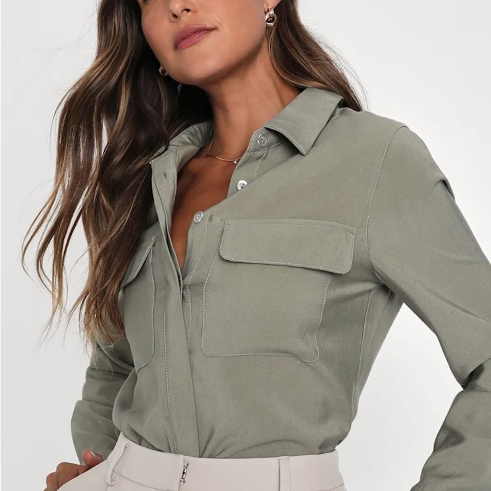 Lulu's Taupe Button-Up Utility Shirt